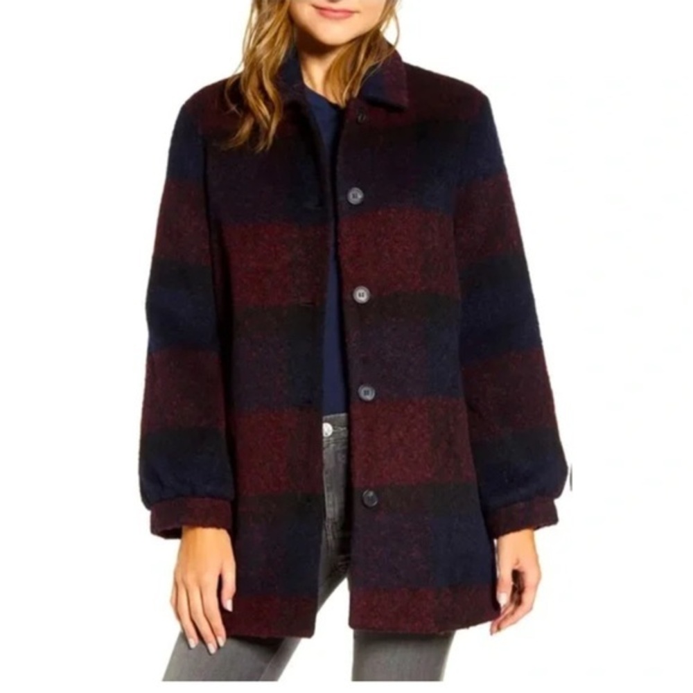Velvet by Graham & Spencer Coat XS‎ Kourtney buffalo plaid blue red wool capsule